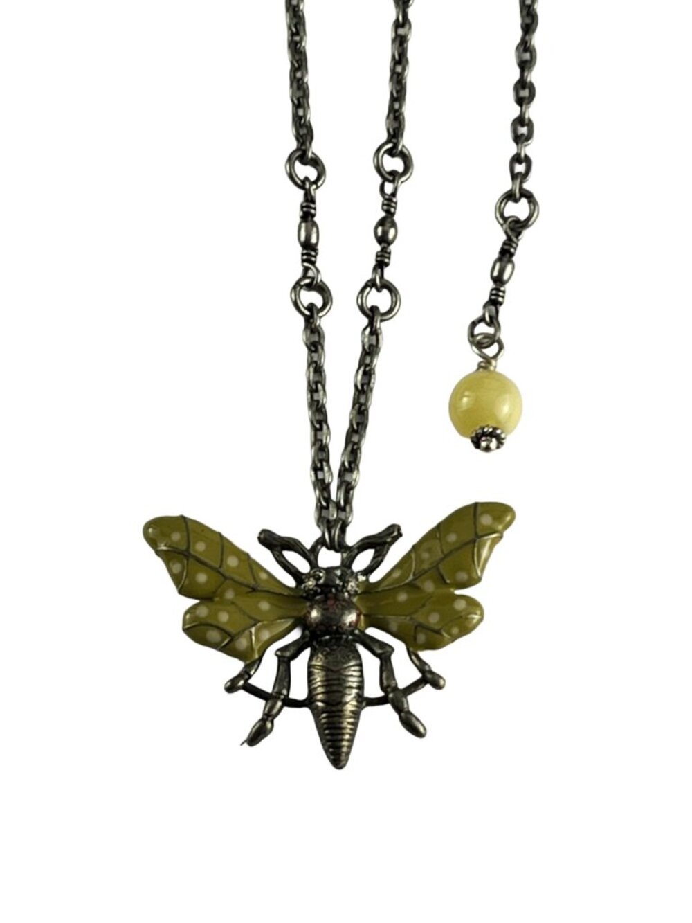 Wasp Bee Pendant Necklace Vintage Style Yellow Enamel Polka Dot